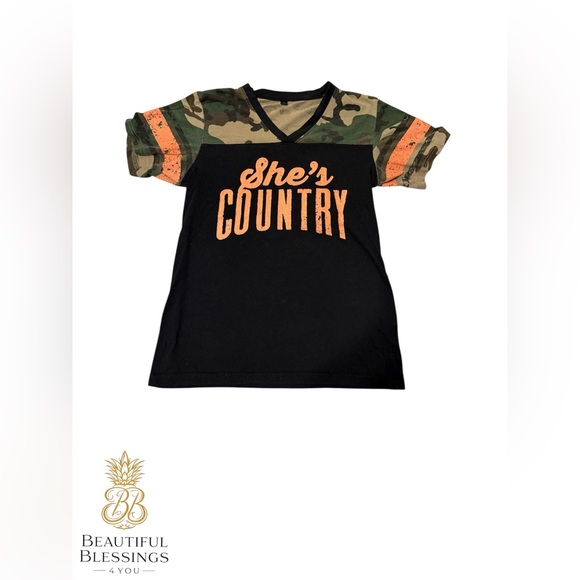 Jason Aldean Concert Shirt. She's Country. Distressed Orange Print Sz Med - Picture 2 of 5